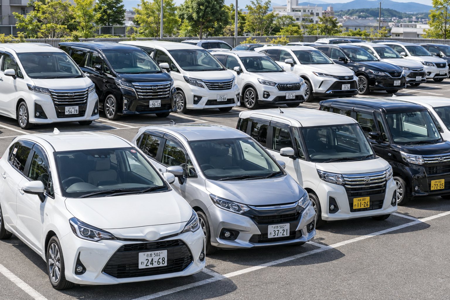 駐車場に並ぶ代車の車両