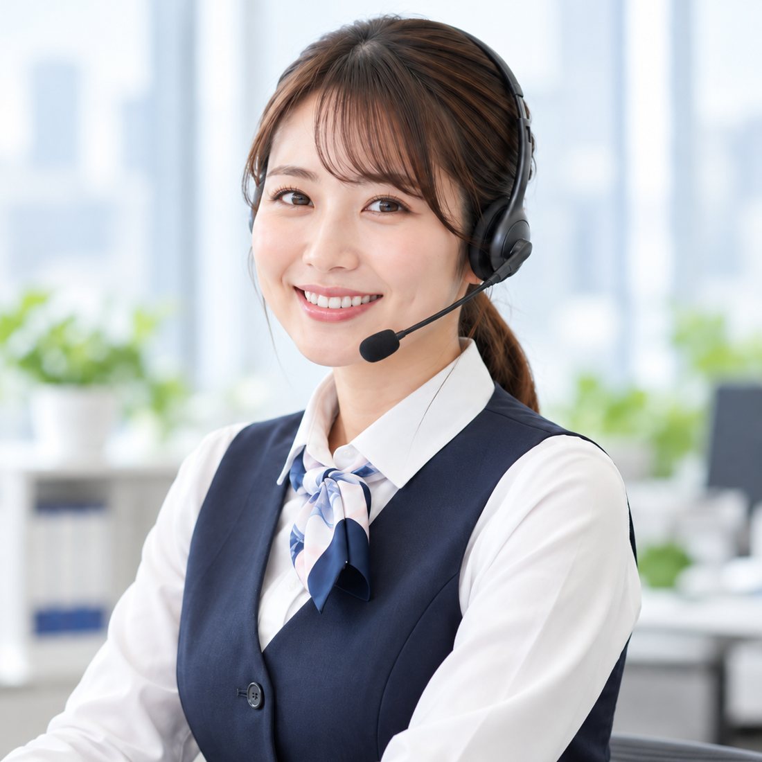 ヘッドセットで電話対応するスタッフ